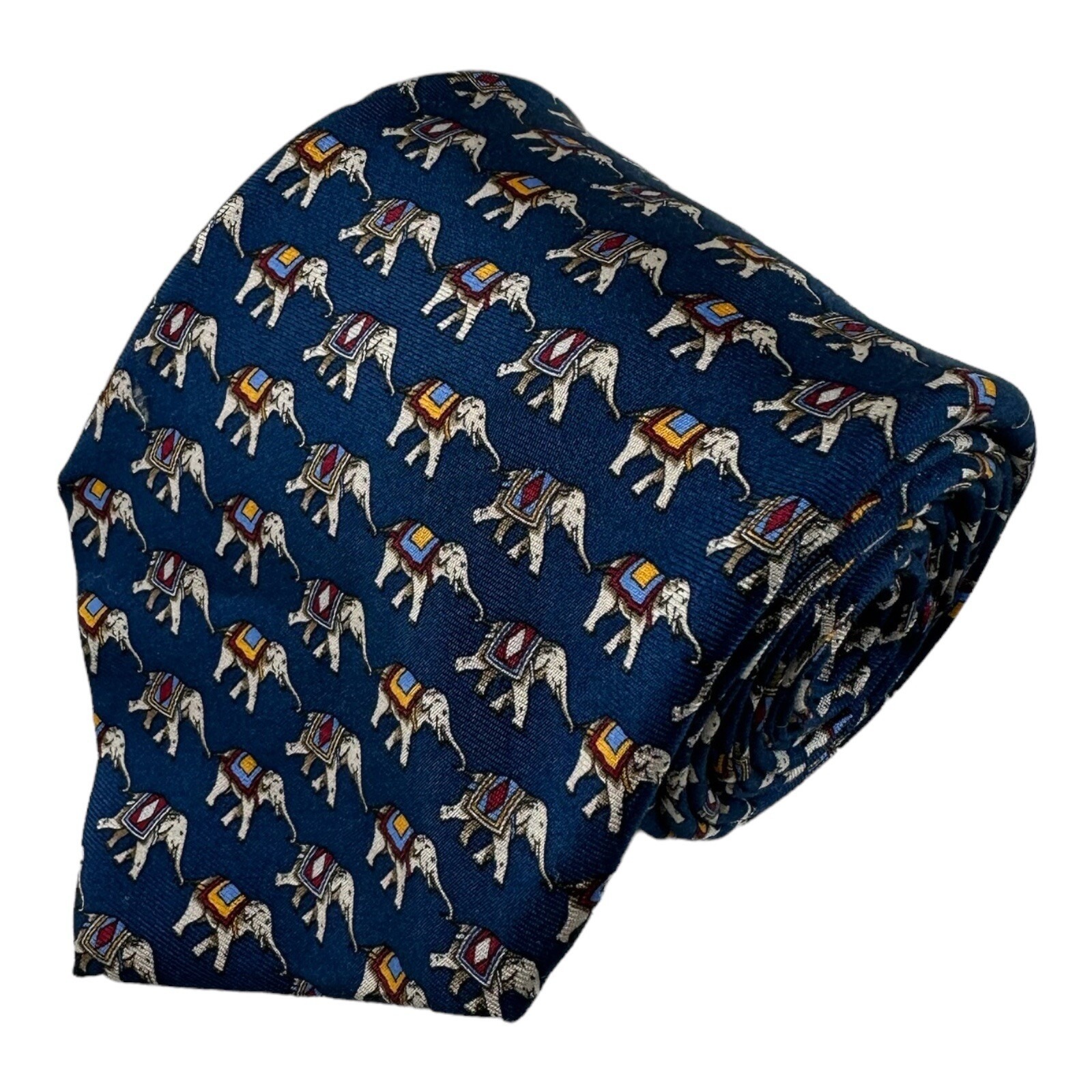Brooks Brothers Makers Blue Elephant Print Mens Silk Tie 375 Inch Width